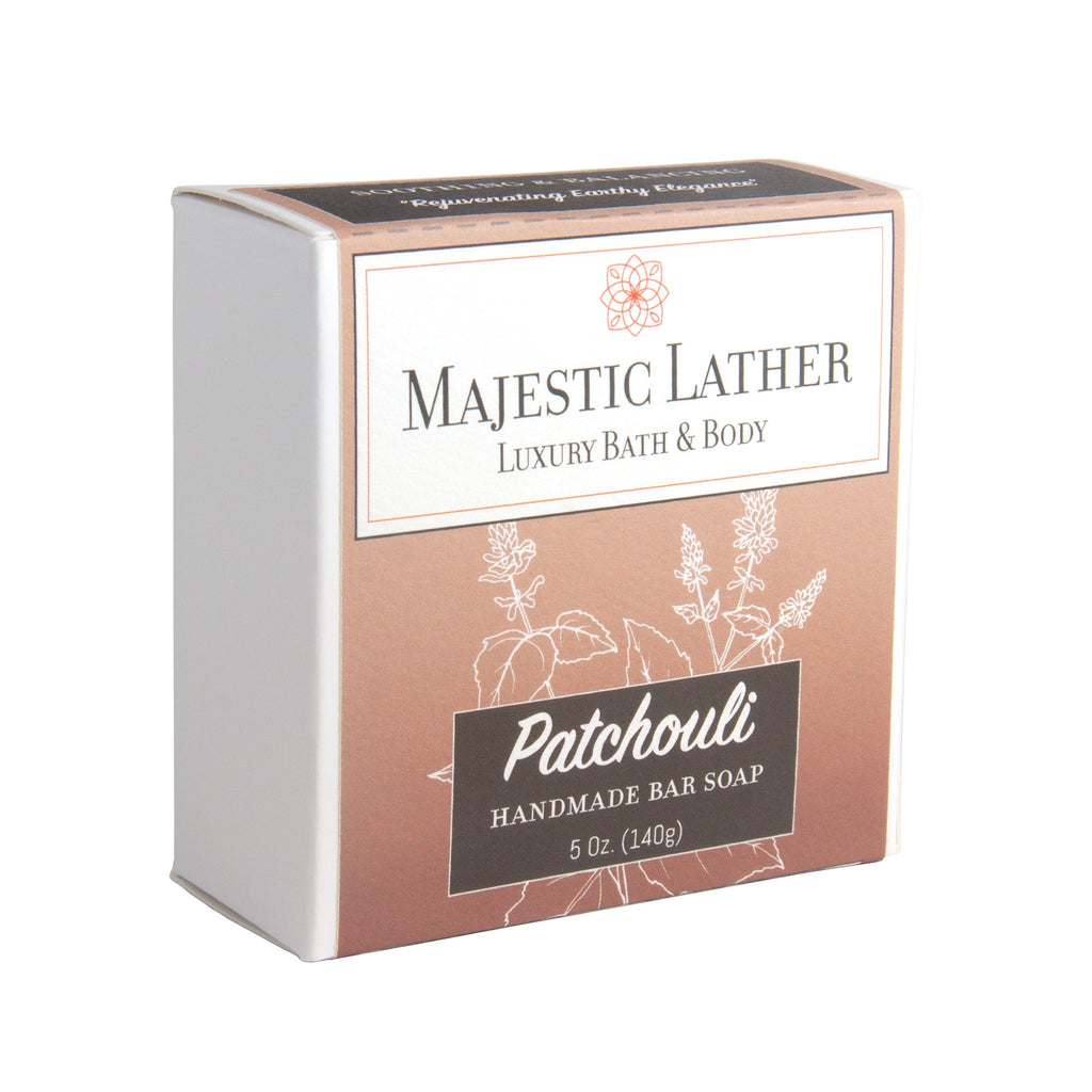 Majestic Lather Patchouli Handmade Bar Soap Close Box